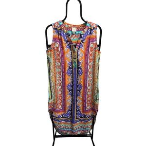 Cupio Womens Sleeveless Boho Paisley Floral Print Viscose Blouse Orange Purple M
